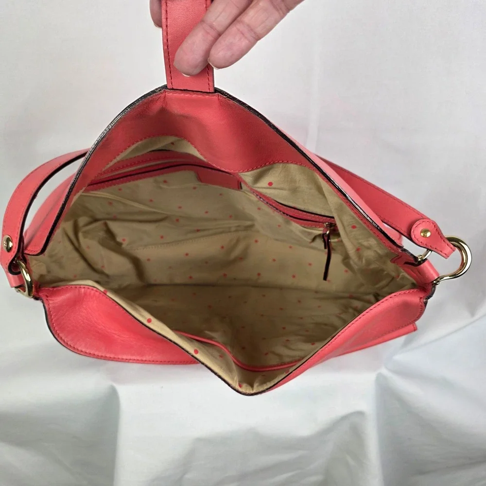 Kate Spade Coral Pink Leather Shoulder Bag Flap Front Pockets Gold‎ Hardware